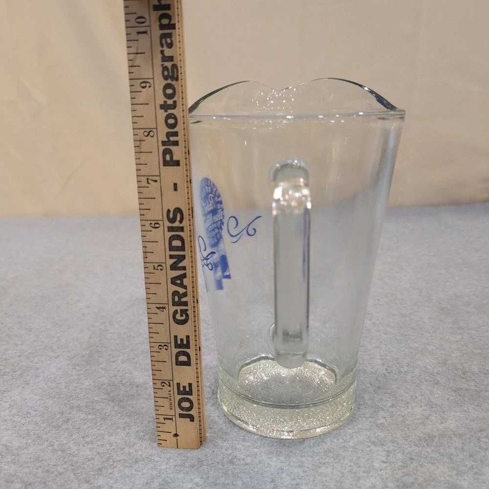 Vintage Pabst Blue Ribbon Beer Glass Pitcher Clear PBR Barware Logo Scroll - Picture 4 of 4